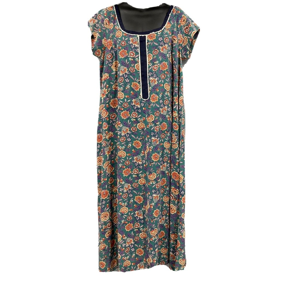 Vintage 1970s Maxi Floral Mumu House Dress Womens 1X Short Sleeve Boho Hippie